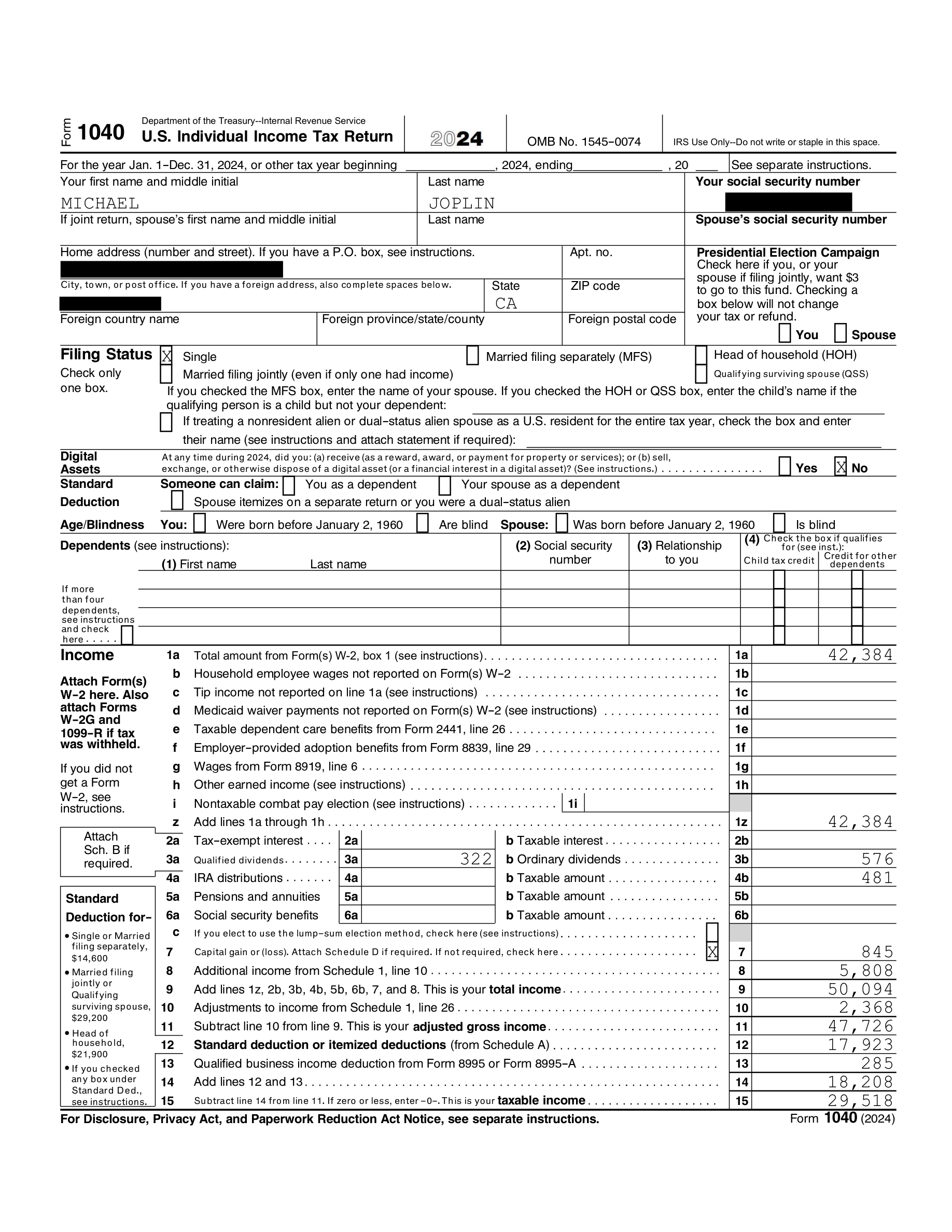 Form 1040 Tax Return